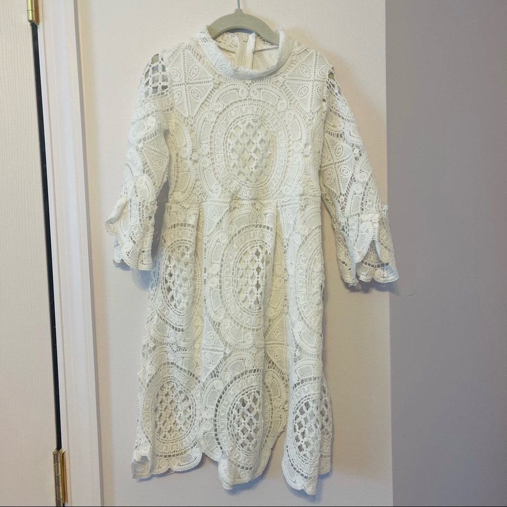 🔥 3/$30- White Crochet Long Sleeve dress- photo shoots, party